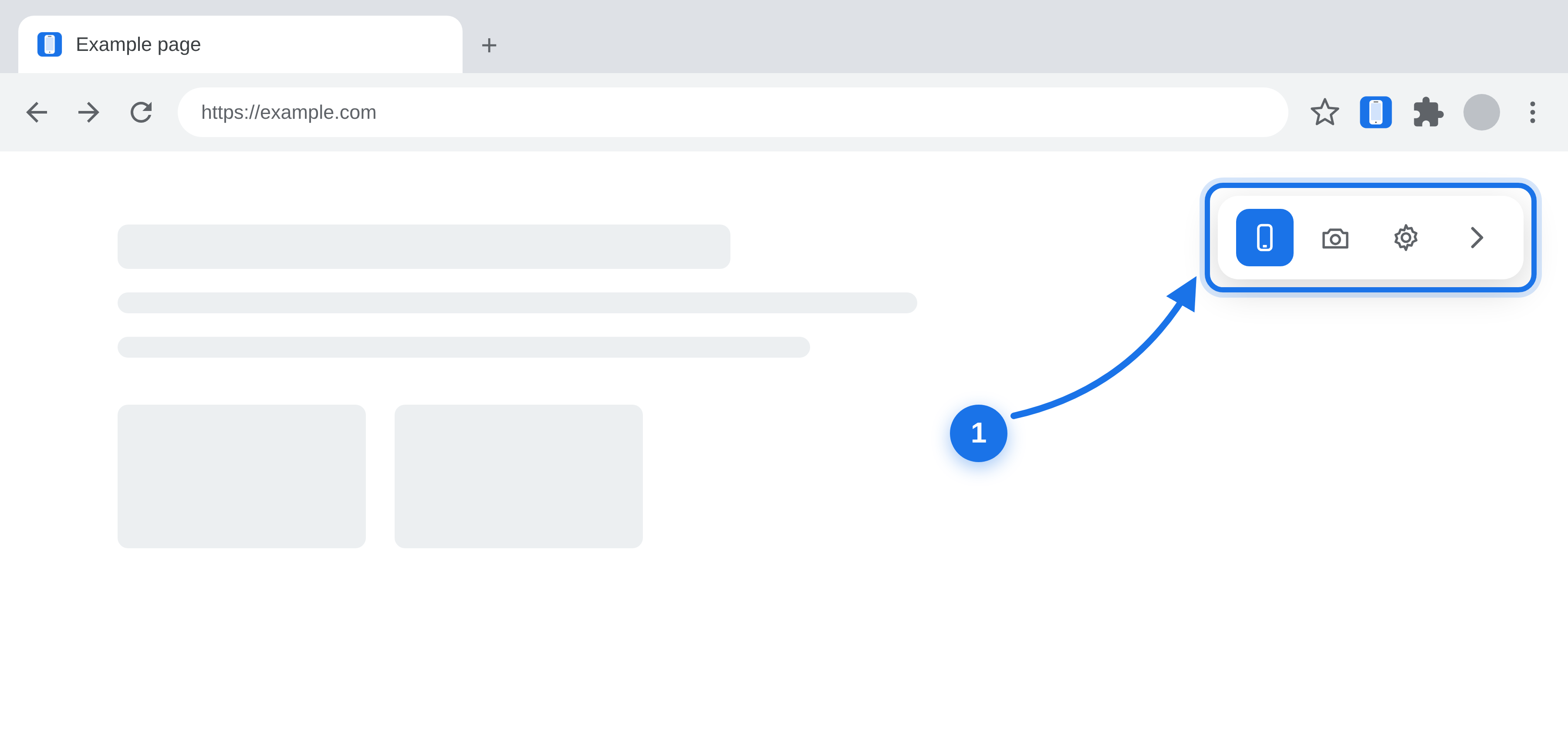 Mobile View Extension floating toolbar in the top right corner of a web page